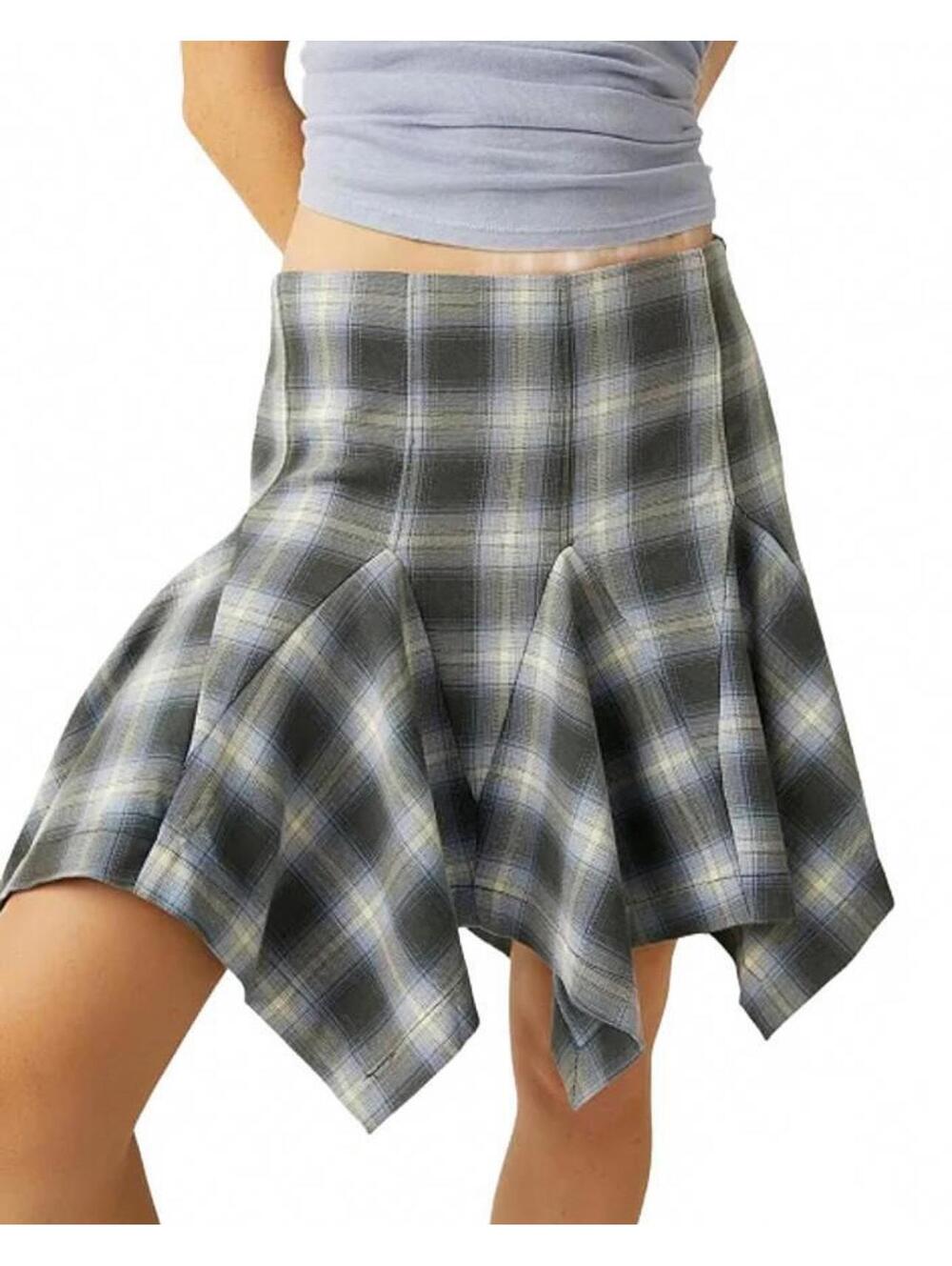 Free People Women's Xia Plaid Handkerchief-Hem Mini Skirt Size S